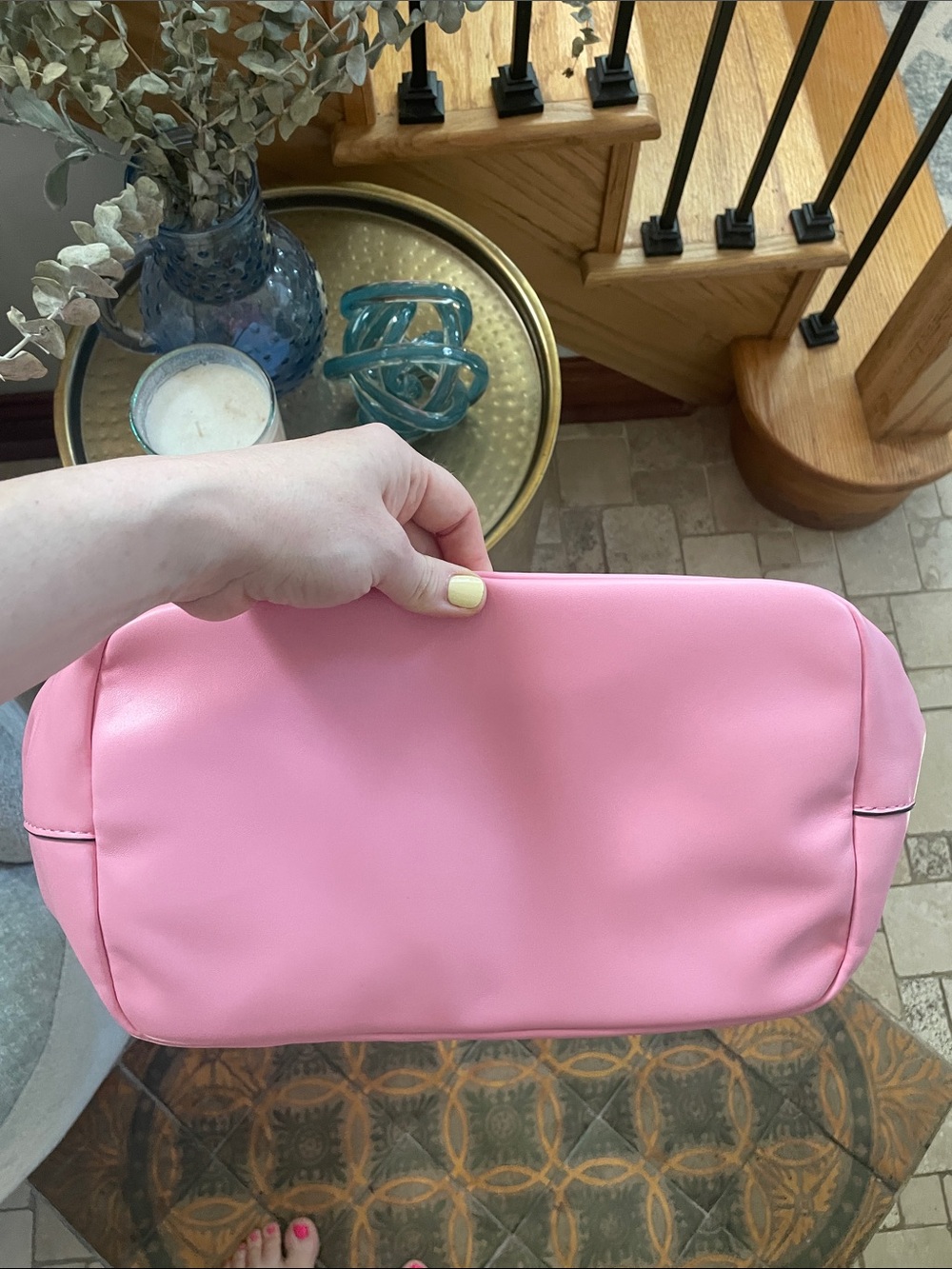 Vegan Leather Pink Kiss Lock Frame-Top Shoulder or Hand Bag Large New - Picture 12 of 14
